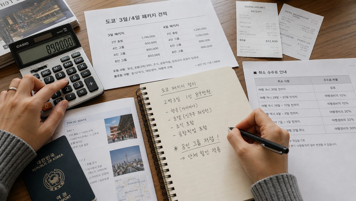도쿄 패키지 2박 3일 비용과 취소 수수료 기준