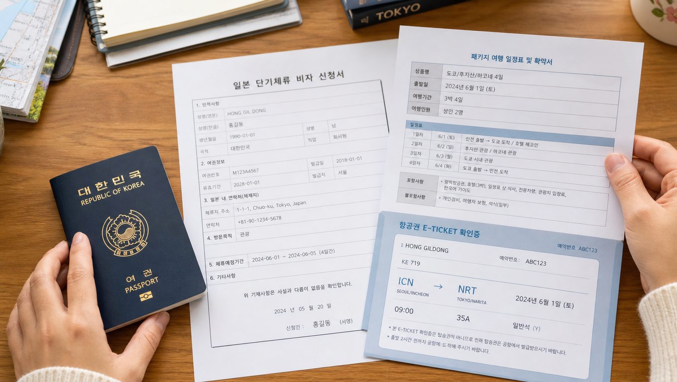 일본 패키지 여행 일본 비자, 단기체재 신청 서류와 입국심사 주의점