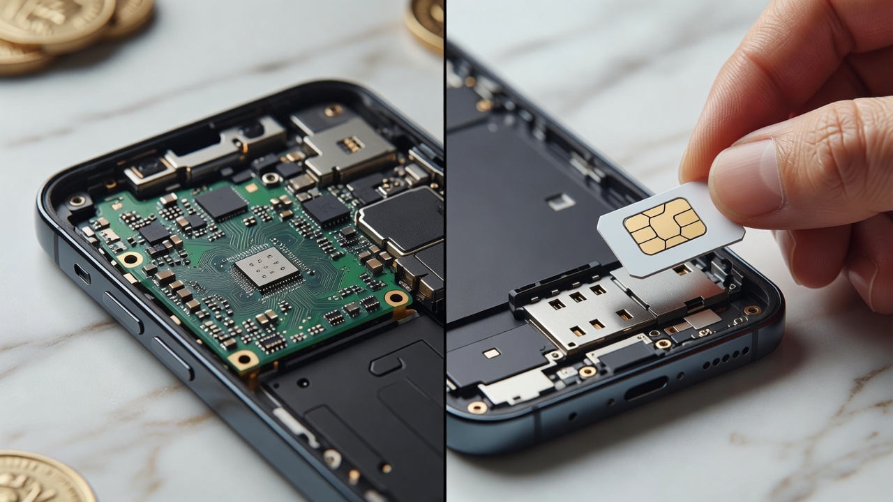 eSIM 유심 차이점을 보여주는 스마트폰 비교 사진