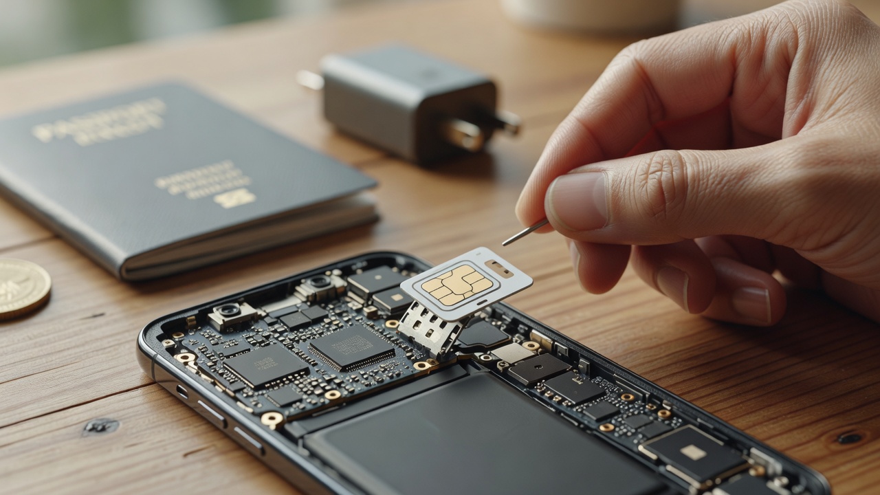 eSIM 유심 차이점을 보여주는 스마트폰과 SIM 카드