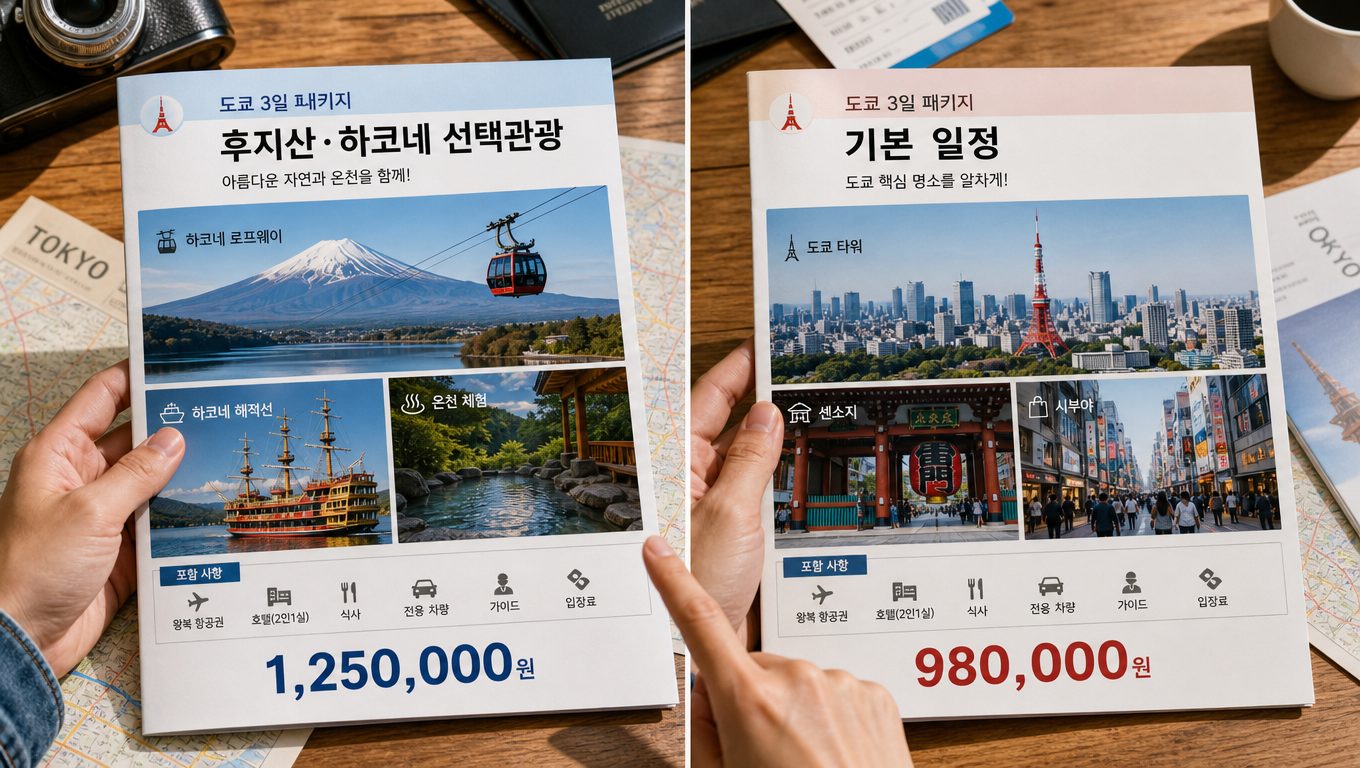 도쿄 패키지 선택관광 후지산 투어 신청 여부에 따른 일정과 비용